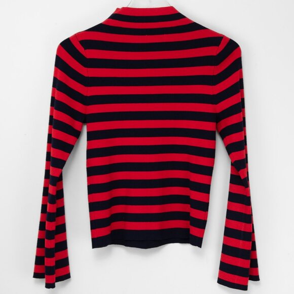 Anthropologie Maeve The Arlowe Bell-Sleeve Sweater Stripe Knit Red Navy Blue Med - Picture 3 of 7